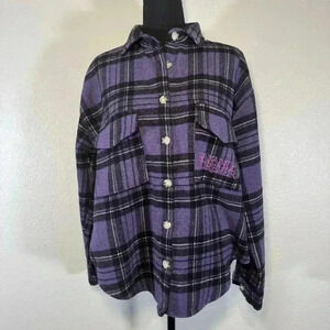 NWT Marvel Black Panther Wakanda Forever Purple Plaid Flannel Top Women Size M